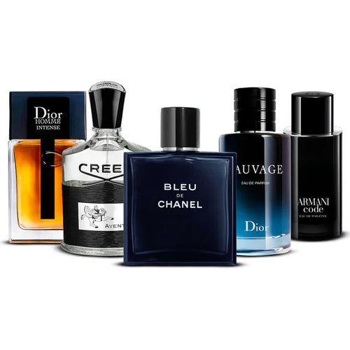 Combination of 5 men's perfumes – Dior, Creed Aventus, Chanel, Sauvage and Armani