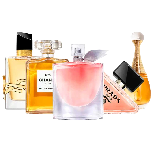 Combination of 5 women's perfumes – YSL, Chanel Nº5, La Vie, Prada and J'adore